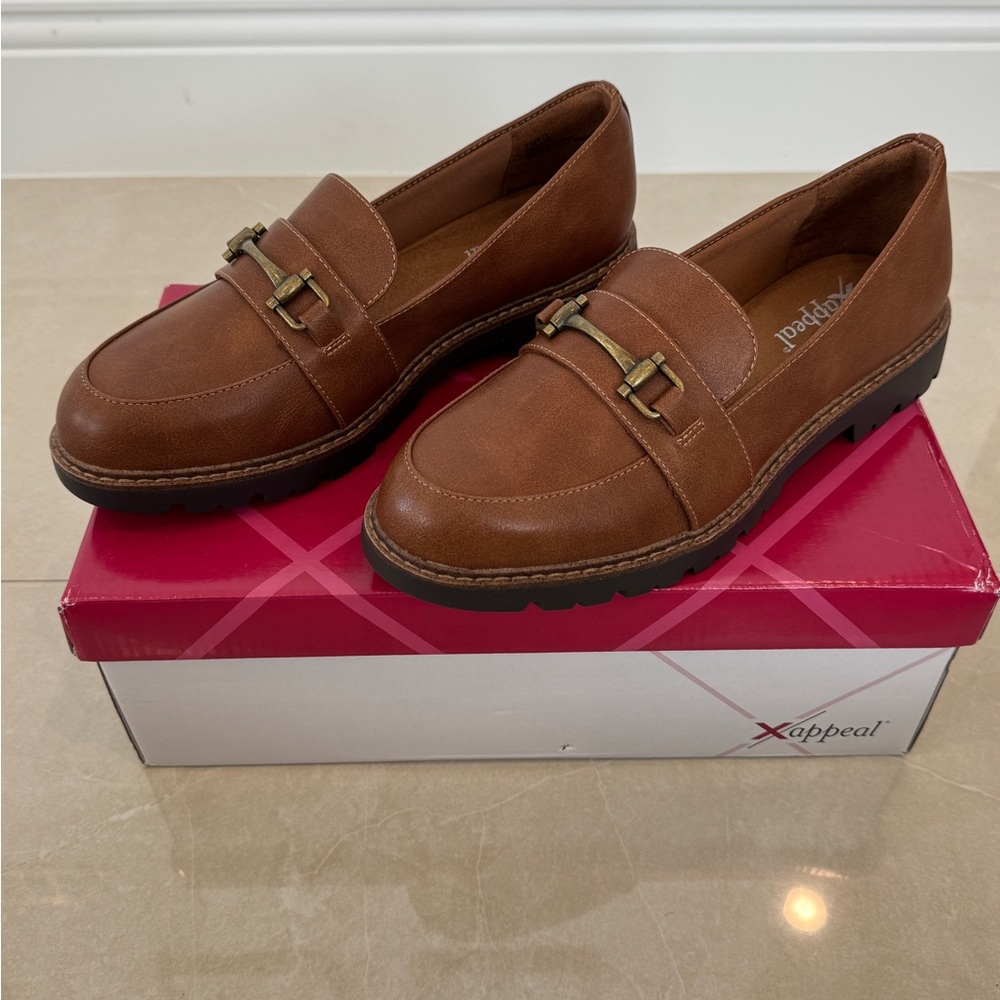 Xappeal Women's Tan Loafers with Gold Accent